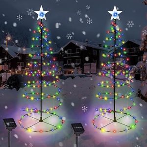 Upgraded 2 Pack Spiral Solar Christmas Tree Lights, 32'' Outdoor Christmas Decorations