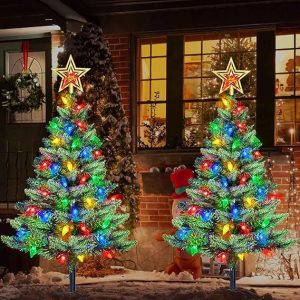 Upgraded Set of 2 Solar Christmas Tree, Outdoor Christmas