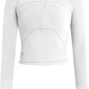 Women's Cropped Workout Jacket 1/2 Zip Pullover Running Athletic Outwear Slim Fit Long Sleeve Yoga Top