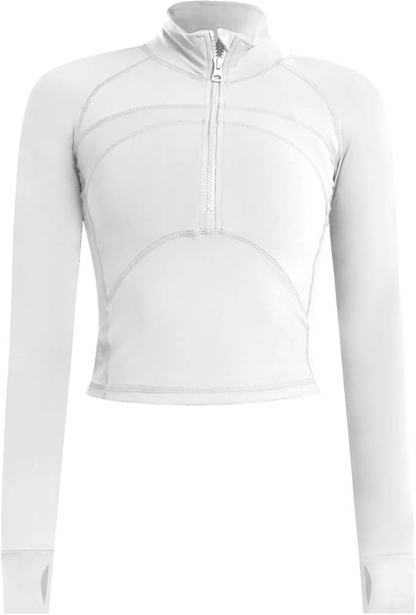 Women's Cropped Workout Jacket 1/2 Zip Pullover Running Athletic Outwear Slim Fit Long Sleeve Yoga Top