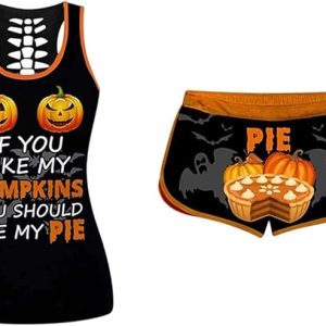 Women's Halloween Sleeveless Tank Top Set If You Like My Pumpkin Printing