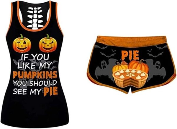 Women's Halloween Sleeveless Tank Top Set If You Like My Pumpkin Printing