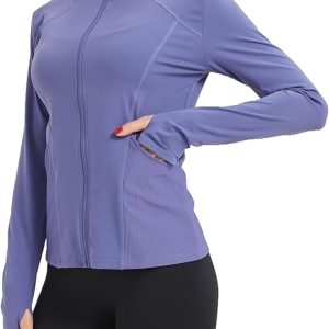 Women's Lightweight Full Zip Athletic Jackets,Running Sports Workout Jackets With Pockets and Thumb Holes