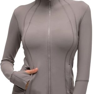 Womens Sports Running Yoga Jacket Slim Fit Full Zip Track Jacket Turtleneck Workout Jacket