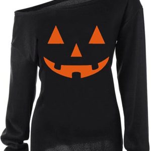 lymanchi Women Slouchy Shirts Halloween Pumpkin Long Sleeve Sweatshirts Pullover