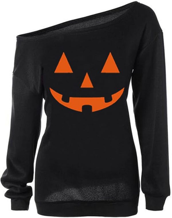 lymanchi Women Slouchy Shirts Halloween Pumpkin Long Sleeve Sweatshirts Pullover