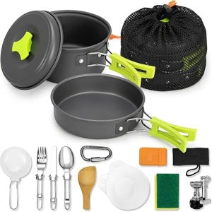 15pcs Camping Cookware Mess Kit,Non-Stick Lightweight Pots Set Portable Outdoor Cookware for Camping