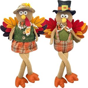 2 Pack Stuffed Turkey Thanksgiving Table Decor Turkey Couple Doll Thanksgiving