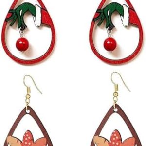 2 pairs Christmas Thanksgiving Earrings for Women Christmas Wooden Painted