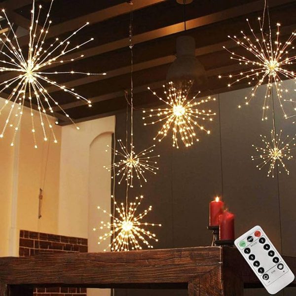 200LED Hanging Sphere Lights, Battery Operated Starburst Lights, 8 Modes Dimmable Remote Control, Waterproof