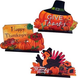 3 Pieces Thanksgiving Wooden Table Decorations Harvest Party Supplies Turkey,Pumpkin,Happy Thanksgiving Table Centerpieces Decorations