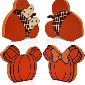 4 Pack Thanksgiving Decorations for Office Work Desk, Fall Mouse Pumpkin Wooden Table Decor