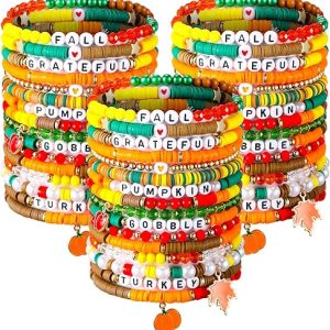 48 Pcs Christmas Bracelets Set Stackable Heishi Surfer Bracelet Beaded