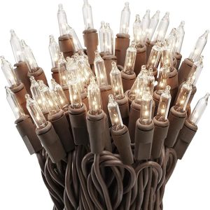 612 Vermont 50 Clear Mini Christmas String Lights on Brown Wire Cord, UL Approved for Indoor/Outdoor