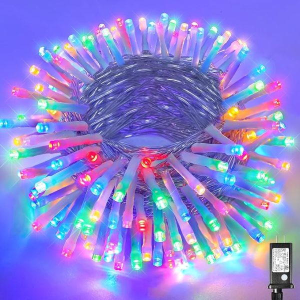 66ft 200 LED Christmas Lights Outdoor - 8 Modes Christmas String Lights Clear Wire with Time Memory, Waterproof