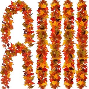 6PCS Fall Maple Leaves Garland, Party Joy 5.6Ft Artificial Maple Leaf Autumn Garland Hanging Fall Vines