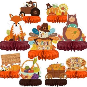 9PCS Premium Fall & Thanksgiving Party Decorations Set - Autumn Honeycomb Centerpieces, Table Toppers