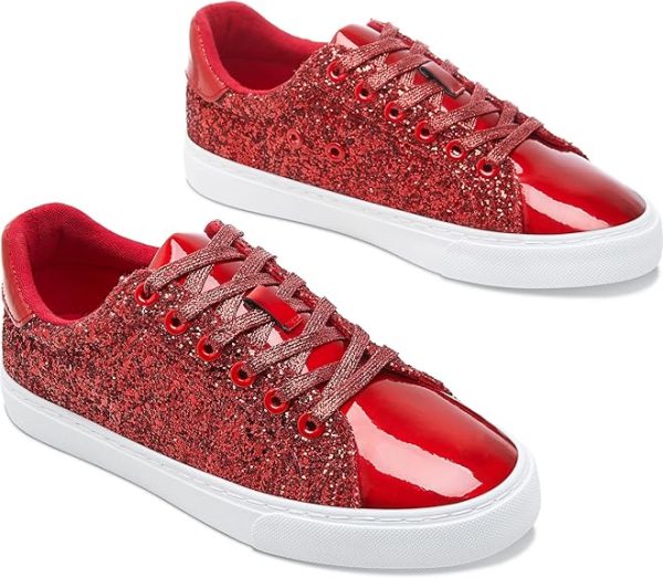 AISFAES Glitter Sneakers Sparkly Low Top Sequins Sneakers Lace Up Tennis Shoes Comfort Bling Shoes Fashion Shiny Walking Shoes