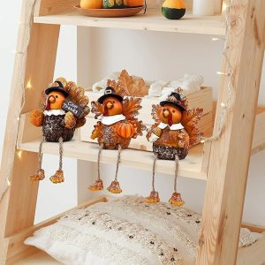 ALLADINBOX Thanksgiving Turkey Tabletop Centerpieces 3 Pcs Resin Pilgrim Turkey Figurines Thanksgiving