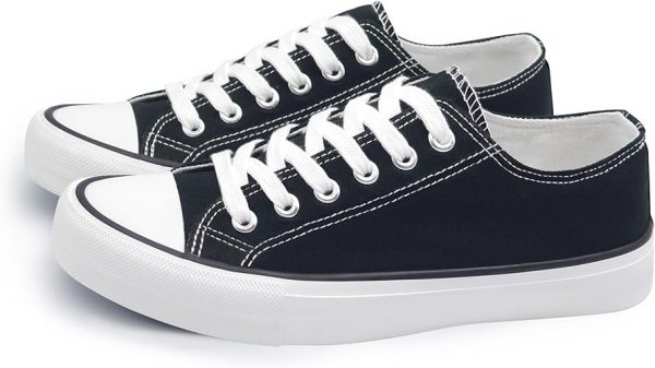 ANTLULU Womens Canvas Shoes Low Top and Lace up Fashion Casual Sneakers Black and White Classic