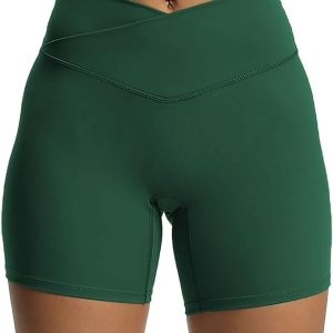 Aoxjox Trinity Workout Biker Shorts for Women Cross-Waist Crossover High Waisted Exercise Athletic Gym Running Yoga Shorts 6"