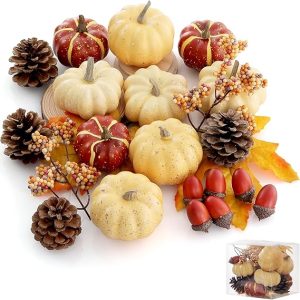 Artgar Pumpkin Decor Set, 23 PCS Fall Harvest Decorations Including Mini Pumpkins