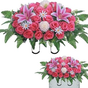 Artificial Cemetery Flower Saddles,Headstone Saddles for Graves,Lily Rose Flowers