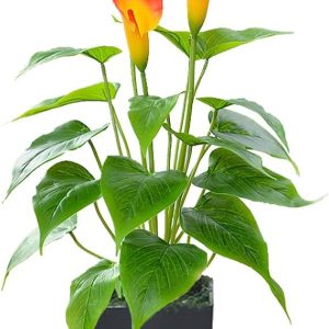 Artificial Flower Plants Calla Lily Faux Small Potted Plant with Black Pot Fake Bonsai Flower for Home