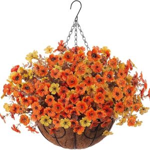 Artificial Flowers Hanging Basket for Outdoor Indoor Spring Summer Decor