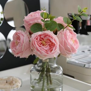 Artificial Flowers with Pink Roses in Vase, Lifelike Fake Flowers in Vase, Faux Flower