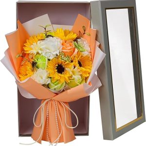 Artificial Sunflower and Soap Rose Bouquet Gift, Autumn Inspired Long