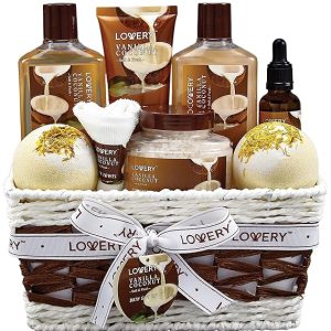 Bath and Body Gift Basket For Women and Men – 9 Piece Set of Vanilla Coconut Home Spa Set