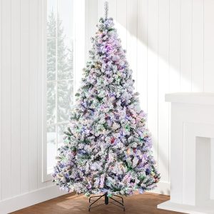 Best Choice Products Pre-Lit Artificial Christmas Tree 7.5ft Snow Flocked Pine Tree