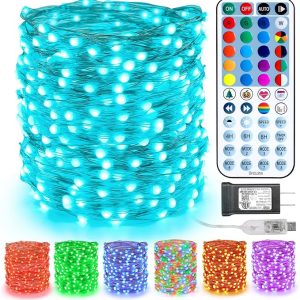 BrizLabs Color Changing Fairy Lights, 66ft 200 LED Rainbow Christmas Fairy Lights with Remote, White Christmas