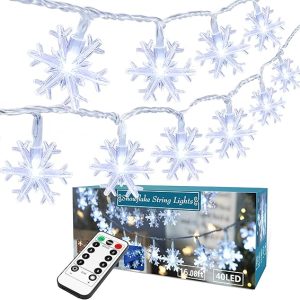 BrizLabs Snowflake Christmas Lights, 16.08ft 40 LED Christmas Lights with Remote, Snowflake String Lights Battery