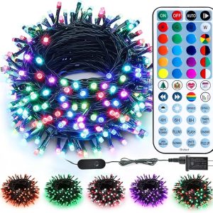 Brizled Color Changing Christmas Lights, 66ft 200 LED RGB String Lights with Remote, Dimmable Outdoor Christmas Lights