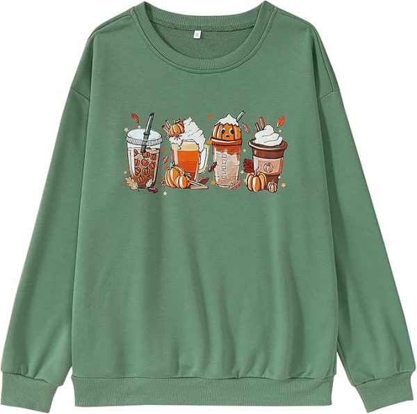 CM C&M WODRO Women Thanksgiving Pumpkin Coffee Shirt Long Sleeves Cute Crewneck Sweatshirts Casual Pullover Top Fall Clothes