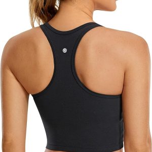 CRZ YOGA Butterluxe Womens Y-Back Racerback Longline Sports Bra - Padded Scoop Neck Workout Crop Tank Top with Built in Bra