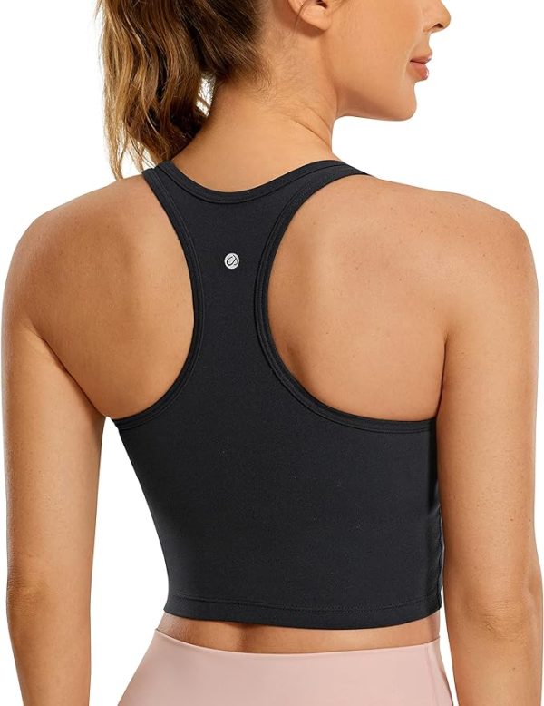 CRZ YOGA Butterluxe Womens Y-Back Racerback Longline Sports Bra - Padded Scoop Neck Workout Crop Tank Top with Built in Bra