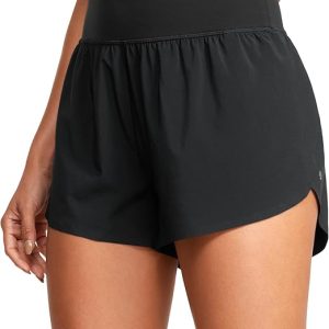 CRZ YOGA High Waisted Dolphin Athletic Running Shorts for Women 3" High Split Comfy Mesh Liner Gym Workout Track Shorts