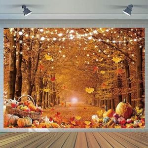 CYLYH 7x5ft Fall Photography Backdrop Autumn Maple Forest Leaves Pumpkin Party Background Thanksgiving Party Supplies Farm Harvest Event Banner Thanksgiving Photo Booth Props