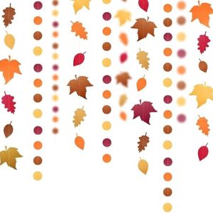 Cheerland Fall Garland Maple Leaf Polka Dots Banner Backdrop Hanging Decor Streamer Decorations for Themed Birthday