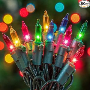 Christmas Lights, Clear Outdoor Lights,2 Pack 23FT 100 Green Wire Lights Connectable Incandescent Mini Light