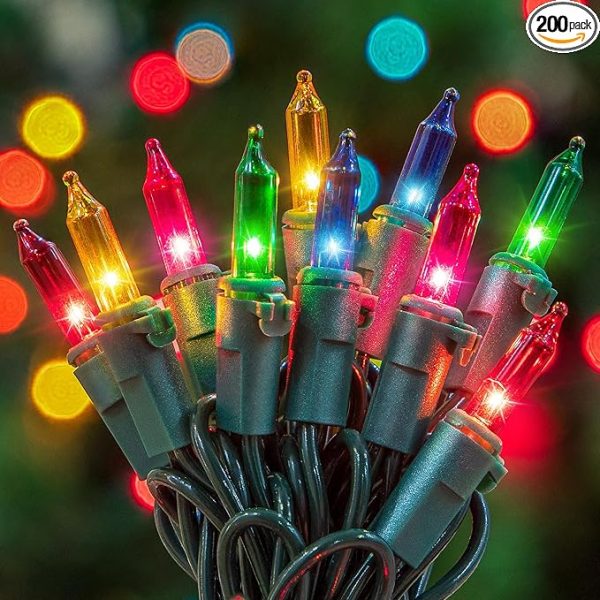 Christmas Lights, Clear Outdoor Lights,2 Pack 23FT 100 Green Wire Lights Connectable Incandescent Mini Light