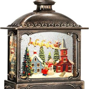 Christmas Snow Globe Lantern Christmas Decorations for Home with Timer & Music, USB & Battery Powered