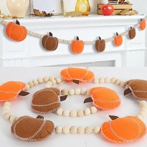 DAZONGE Thankgiving Decorations for Home, Felt Pumpkin Bead Garland for Thanksgiving Decor