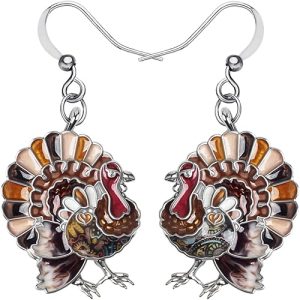 DUOWEI Enamel Cute Chicken Thanksgiving Turkey Earrings Dangle Jewelry Gifts for Women Hypoallergenic