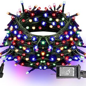 Dazzle Bright 300 LED Christmas String Lights, 100 FT Connectable Waterproof String Lights Green Wire with 8 Modes