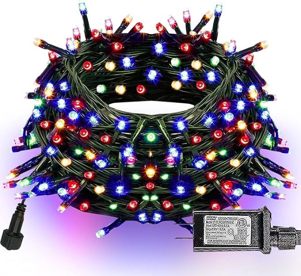 Dazzle Bright 300 LED Christmas String Lights, 100 FT Connectable Waterproof String Lights Green Wire with 8 Modes