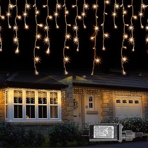 Dazzle Bright 360 LED Christmas Icicle Lights, 29.5 FT 8 Modes Curtain Fairy Lights with 60 Drops